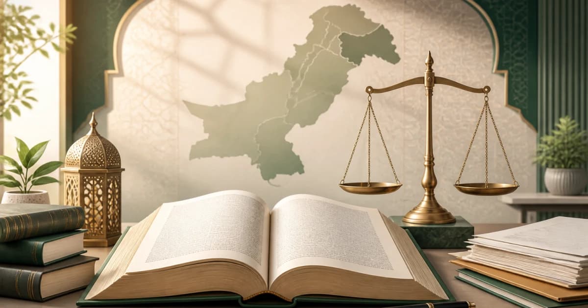 Open law book and scales of justice representing accessible legal knowledge in Pakistan